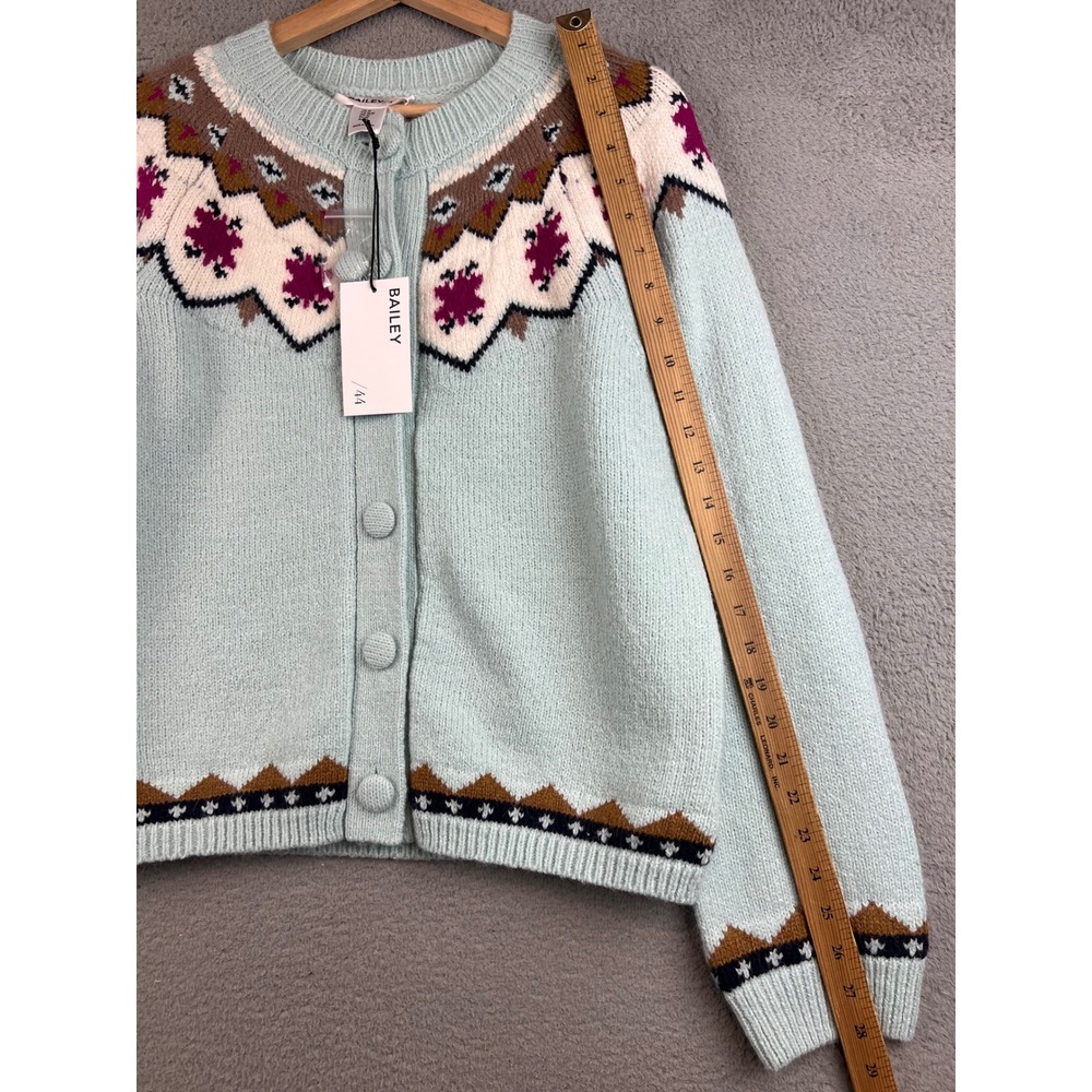 New Bailey 44 Womens Fair Isle Knit Cardigan Sweater Mint Green Size Medium - Picture 5 of 9